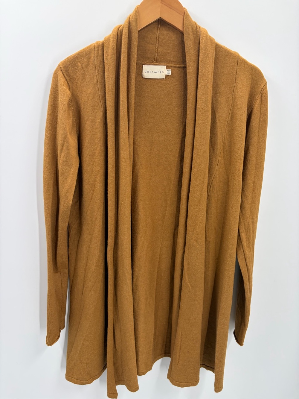 Dreamers Mustard Camel Open-Front Draped Cardigan